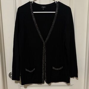 Talbots Black Cardigan with Sparkle Trim Lambswool, nylon, and Rabbit hair blend